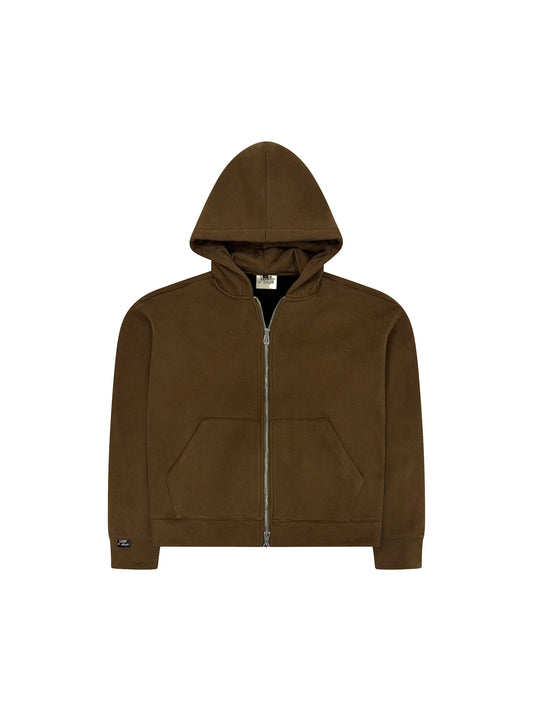 CROPPED OVERSIZED ZIP HOODIE [BROWN]