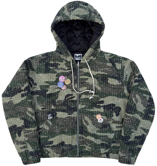 CAMO DISTRESSED PADDED JACKET