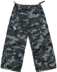 WIDE LEG CAMO DISTRESSED CONVERTIBLE PANTS / SHORTS