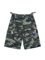 WIDE LEG CAMO DISTRESSED CONVERTIBLE PANTS / SHORTS